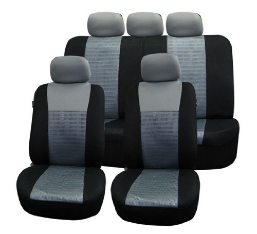 FH-FB060115 Trendy Elegance Car Seat Covers, Airbag compatible and Split Bench, Gray / Black color