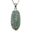 Oval Jade Silver Flowers Platinum Overlay CAREFREE Sterling Silver Pendant Necklace