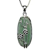 Oval Jade Silver Flowers Platinum Overlay CAREFREE Sterling Silver Pendant Necklace