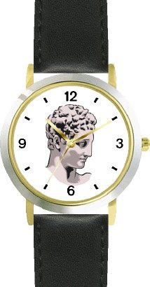 Best Price Statue of Hermes (Mercury) by Praxiteles (Head) - WATCHBUDDY® DELUXE TWO-TONE THEME WATCH - Arabic Numbers - Black Leather Strap-Size-Large ( Men's Size or Jumbo Women's Size )