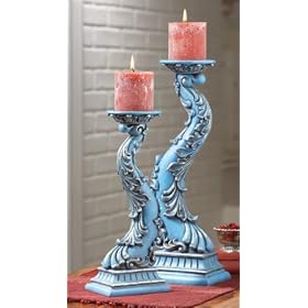 Pack of 4 Regal Turquoise and Silver Antique-Style Candle Holders by CC Home Furnishings