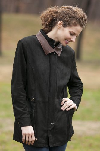 Womens Juniper Double-Collar Lambskin Leather Coat