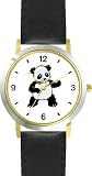 Baby Giant Panda or Panda Bear Animal - WATCHBUDDY&reg; DELUXE TWO-TONE THEME WATCH - Arabic Numbers - Black Leather Strap-Women's Size-Small
