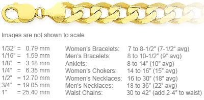 12.5mm concave curb gold chain available in necklace, bracelet and anklet lengths (14K Solid Gold)