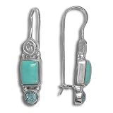 Sterling Silver Turquoise and Swiss Blue Topaz Latch Back Earrings by Sajen
