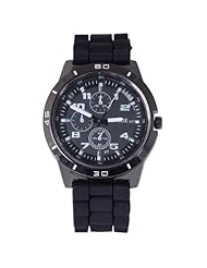 Sotijobs Unisex Men Women Silicon Band Black Frame Wrist Watch Black