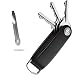 Smart Key Organizer Keychain, 100% Real Leather Compact Key Holder, Secure Locking Mechanism, Pocket Key Chain up to 10 Keys, EDC Stainless Steel Multi-Tool (Black)
