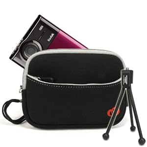 Sleek (Black) Neoprene Padded Case for your Kodak Zi8 / Zi6 Pocket Video Camera ***Includes Mini Tripod***