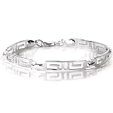 Sterling Silver Rectangular Greek Key Design Linked 7 1/8in Bracelet