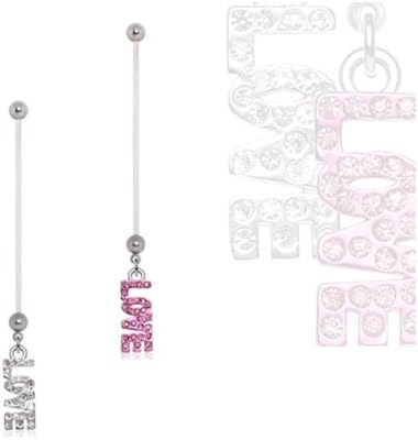 Maternity Pregnancy Navel Belly Button Ring Bioflex CLEAR COLORED Love 14G