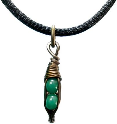 Tiny Pea Pod Pendant - 2 Jade Green Peas in a Bronze Pod