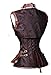 Charmian Women's Retro Goth Spiral Steel Boned Brocade Steampunk Bustiers Corset with Jacket and Belt Dark-Brown Small