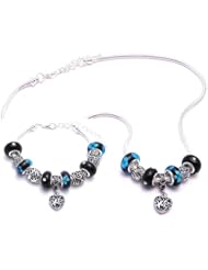 Antique Heart Charm Bracelet and Necklace Gift Set Girls Pandora Style Gift Boxed