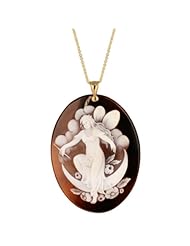 14k Yellow Gold Italian Sardonyx Shell Fairy Cameo Pendant Necklace-Necklace, 18"