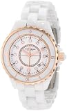 Akribos Xxiv Women's Allura Rose-Tone White Ceramic Sapphire Crystal Screw Down Crown Watch Akr485wtr