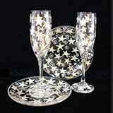 Wishing on the Stars Design - Hand Painted - Toasting Flutes - 6 oz. & 7 inch Cake Plates