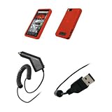 Motorola Droid X MB810 – Premium Red Soft Silicone Gel Skin Cover Case + Rapid Car Charger + USB Data Sync Charge Cable for Motorola Droid X MB810