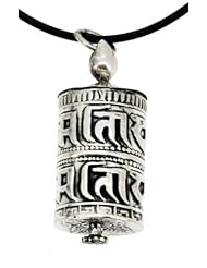 Sterling Silver 925 Tibetan Mantra Om Mani Padme Hum Prayer Wheel Pendant