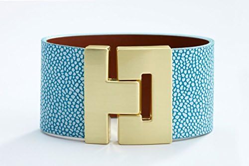 Odet Wide Handmade Genuine Leather Bracelet Mosaique Blue Style in Gold/Silver Buckle Finish for Women