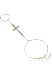 2 Pieces of Gold with Clear Iced Out Cross Adjustable Slave Hand Chain Bracelet One Size Fits All Poparazzi