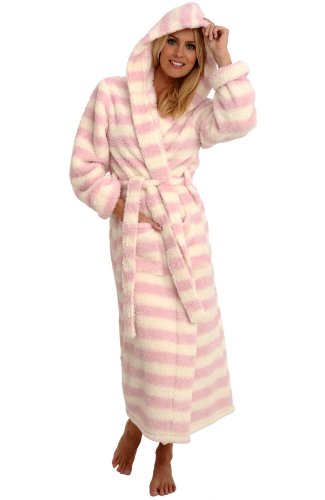 Del Rossa Women's Plush Microfiber Fleece Full Length Hooded Bathrobe Robe