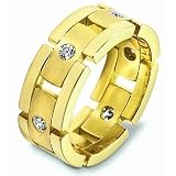 Designer 14 Karat Yellow Gold Link Style Unique Diamond Wedding Band Ring