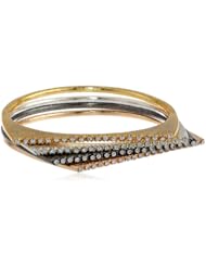 Chamak by priya kakkar White Crystal Gold, Gunmetal, Silver and Rose Gold D-Shape Bangle Bracelet, 7.5"