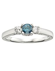 1/2 CTW 3 Stone Enhanced Blue & White Diamond Ring -Size 7