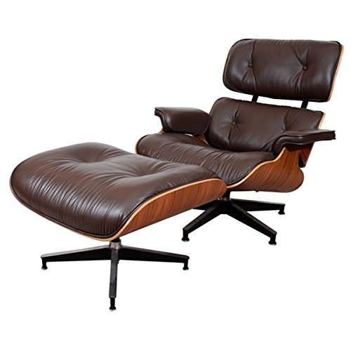 Mid Century Modern Classic Palisander Plywood Lounge Chair & Ottoman With Brown Premium Top