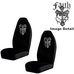 Faith Cross Gem Crystal Studded Rhinestone Bling Car Truck SUV Front Universal-Fit Bucket Seat Covers - PAIR