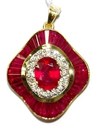 Natural Diamond Ruby Gemstone Pendant 18K Yellow Gold [P0137]