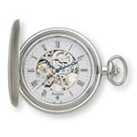 Avalon 17 Jewel Mechanical Skeleton Silver-tone Covered Pocket Watch with Chain, #4037S