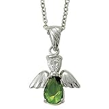 Sterling Silver 5/8 Peridot August Birthstone Angel Wing Necklace on 18 Chain