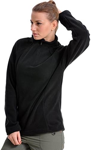 Womens Polar Fleece Sweater 1/4 Zip Pullover Active Jacket Black Asian M