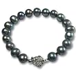 Enhanced Black 9-10mm AA Cultured Pearl Bracelet w. Platinum Overlay CAREFREE Sterling Silver Rose Clasp 7" (L1S3R2)