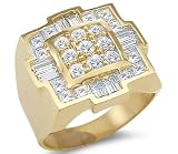 Solid 14k Yellow Gold Mens Huge Large Square CZ Cubic Zirconia Ring