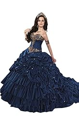 A-line Strapless  Taffeta Lace-Up Beaded Full Length  Ball Gown Prom Dress/Quinceanera Dress  with a Brush/Sweep Train 