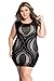 Cfanny Women's Lace Nude Illusion See Through Bodycon Dress (Large, Black01)