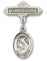 Sterling Silver Baby Badge with St. Rose of Lima Charm and Godchild Badge Pin