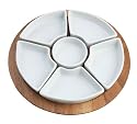 T&G Gift Range Revolving Platter in Acacia Wood with White Porcelain Dishes