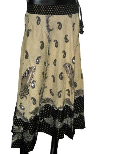 Womens Skirts Boho Bellydance Cream Black Butterfly Sequin Skirt 35 Inch