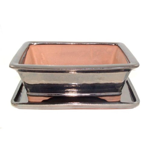 26cm Bonsai Pot and Tray Set - Metallic Finish