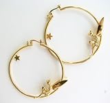 Disney Couture Gold Plated Hoop Earrings With * Reclining Tinkerbell * * Kidada Jone