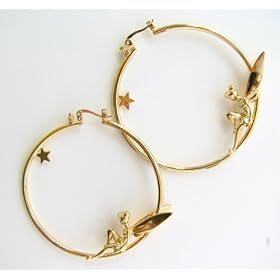 Disney Couture Gold Plated Hoop Earrings With Reclining Tinkerbell Kidada Jone's Special Holiday...