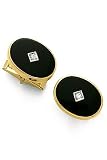 14k Gold Cufflinks - Solid 14k Gold Oval Onyx Cufflinks with Diamond Center