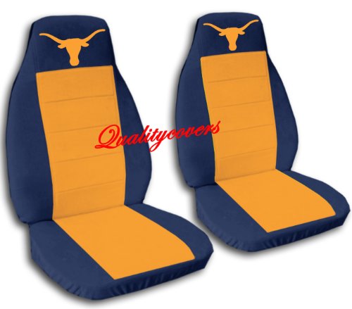 Navy blue and orange seat covers with a 
