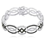 Sterling Silver Black & White Diamond Bracelet, 7.25"