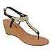 Twisted Women's Riley Faux Leather with Chainmail Diamond T-strap Low Wedge Sandal