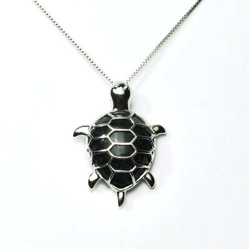 Sterling Silver Charcoal Chinese Jade Turtle Pendant