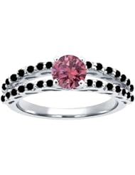 1.13 Ct Round Pink and Black Diamond 18K White Gold Ring
